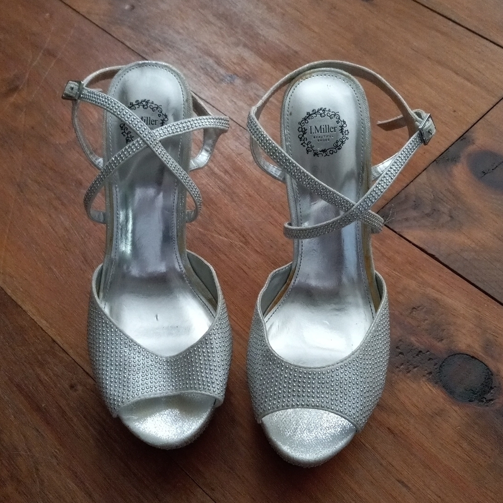 - I. Miller  *Sparkly* Silver size 8M Stiletto Heels.